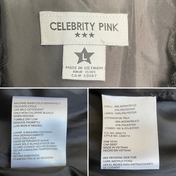 Celebrity Pink Black Teddy Coat Pea Coat Single Breasted Button Winter Large - Picture 12 of 15